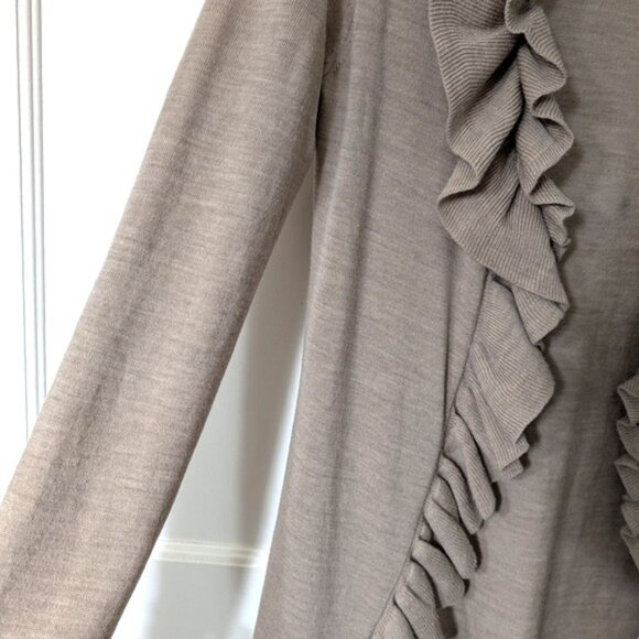 Tory Burch 100% Wool Ruffle Cardigan Sweater - Picture 3 of 5